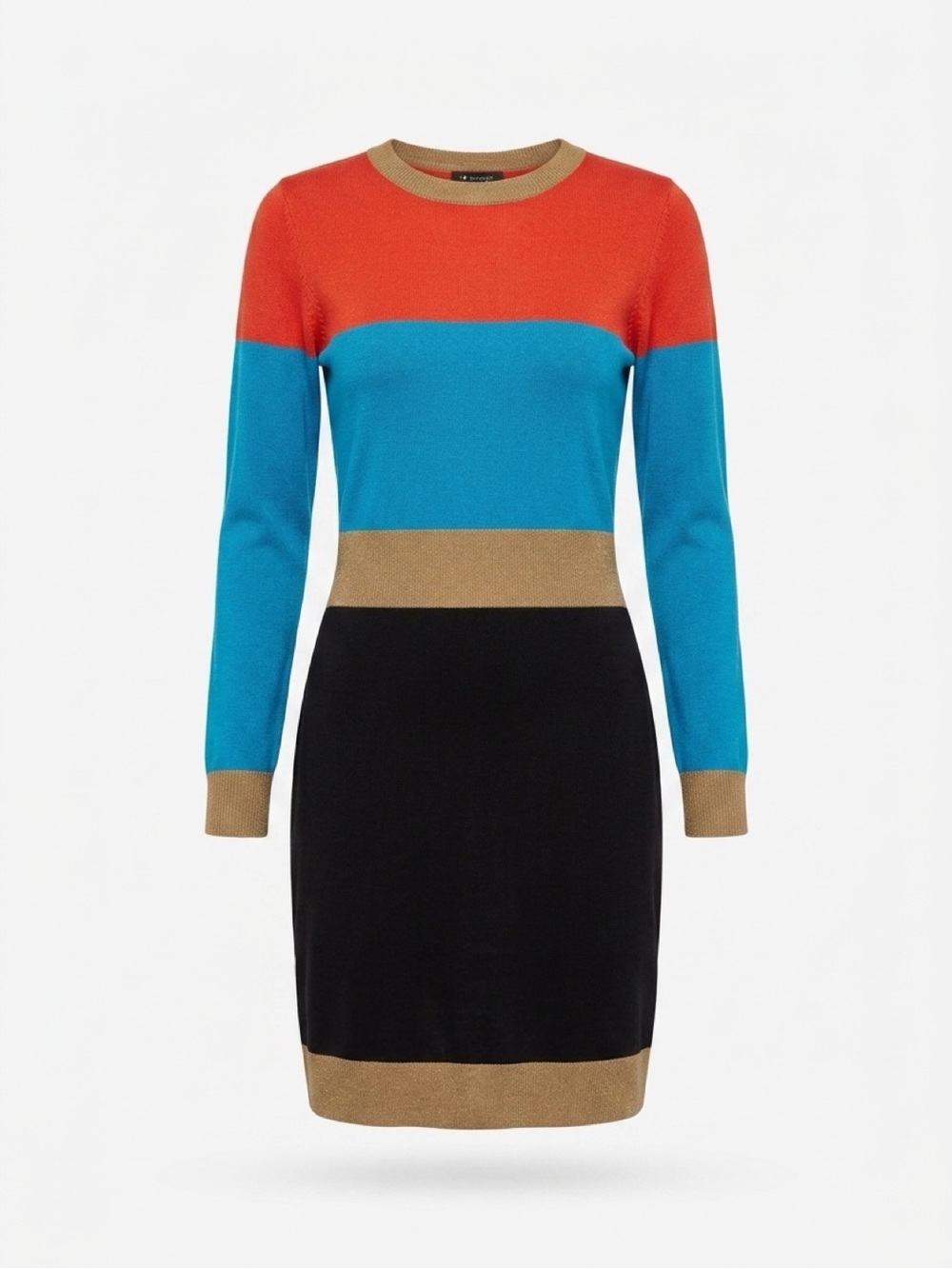 I Heart Ronson Colorblock Long Sleeve Dress in Red, Blue, Tan & Black